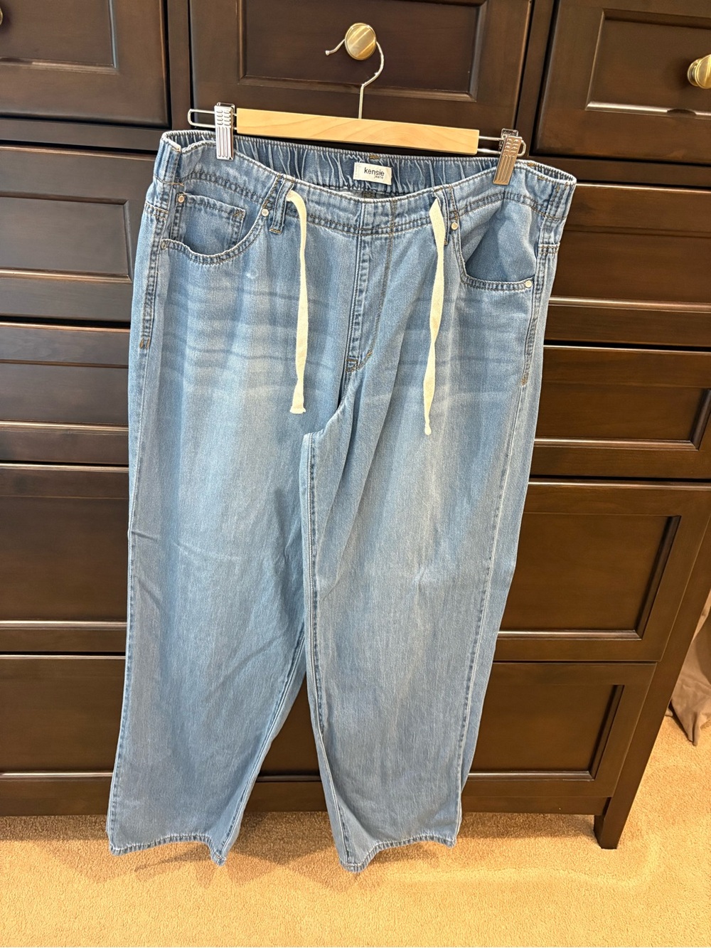 Kensie Light Blue Relaxed Drawstring Jeans